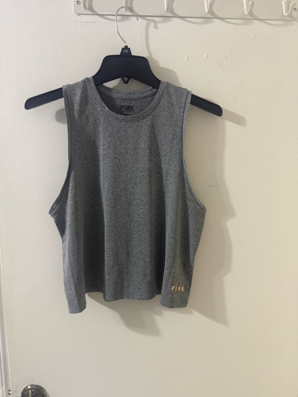 PINK Victoria's Secret Grey Sleeveless Cropped Tank with Gold Logo